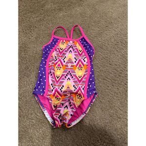 NWOT Speedo Girls Diamond Geo Splice One Piece Size 4